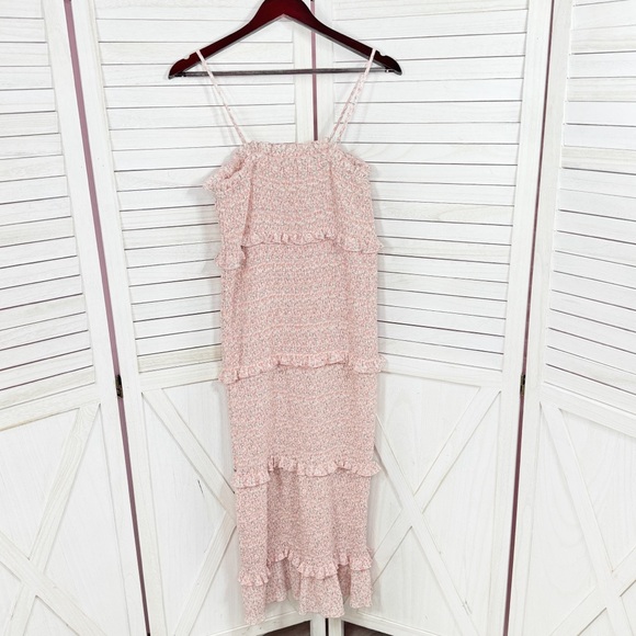 Mabel Daphne Ditsy Flower Ruffe Trim Smocked‎ Midi Long Tube Dress Pink Large - Picture 11 of 15